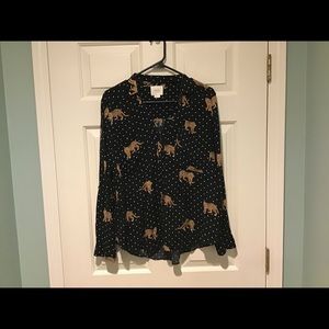 Anthropologie Maeve Leopard & Polka Dot Blouse